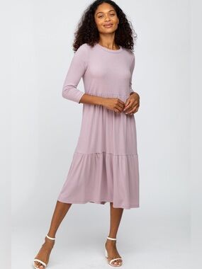 NLT Maternity Dress  Tiered Ribbed 3/4 Sleeve Midi Dress Size S